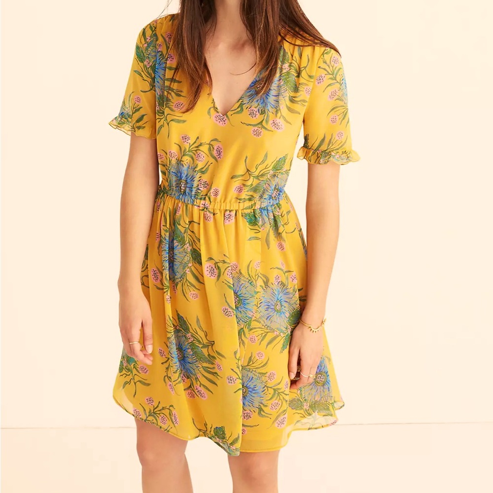 Madewell Sweetgrass Ruffle-Sleeve Dress in Painted Blooms